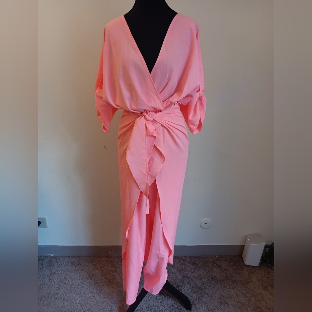 X&Z Coral Jumpsuit Women's Size S Short Sleeve Whit Pareo Cover Up